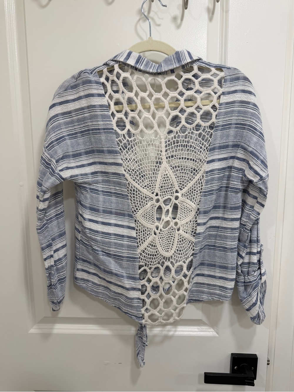Blu Pepper Blue & White Striped Tunic with Crochet Back